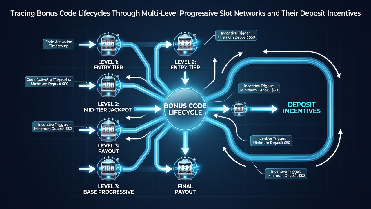 Flowchart illustrating lifecycle stages of bonus codes within progressive slot ecosystems including deposit incentives